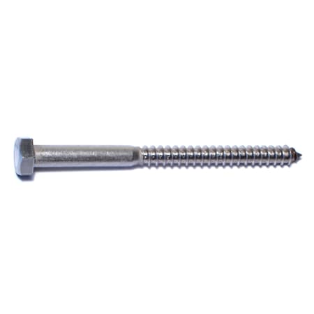 Lag Screw, 5/16 in, 4 in, Stainless Steel, Hex Hex Drive, 3 PK